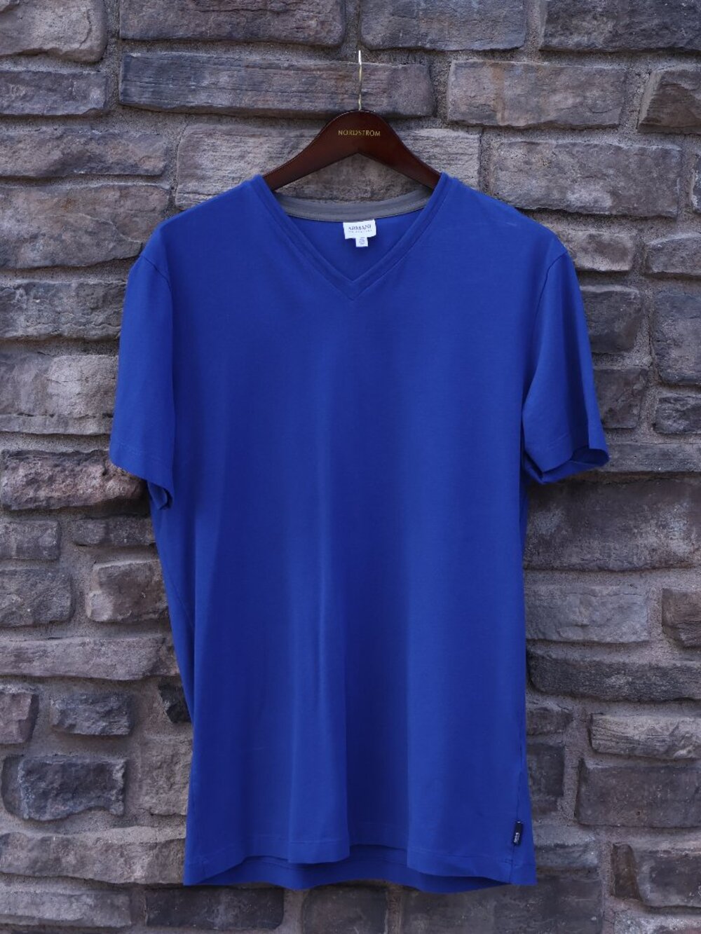 Armani Collezioni Men’s Blue Stretch-Cotton V-Neck T-Shirt XL